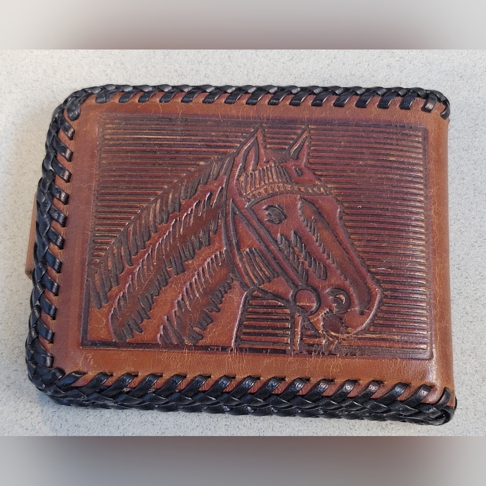 Classic handmade leather Western wallet.